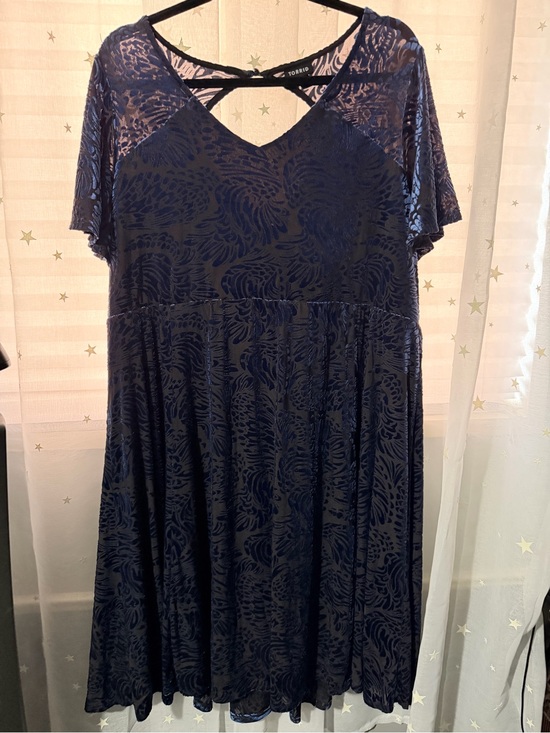torrid Dresses & Skirts - torrid Navy Lace-Pattern V-Neck Midi Swing Dress